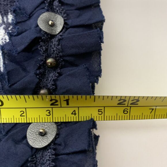 CHICO'S Women Cardigan Sz 1 Beaded Ruffle Blue/White Preppy Sweater pockets M - Picture 9 of 12
